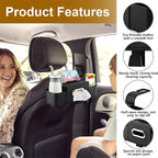 4-in-1 Back Seat Car Organizer with Extra Large Capacity, 2 Cup Holders, Tissue Box Dispenser & Storage Hook for Phone, Snacks, Toys(Black)