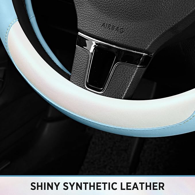 Road Comforts Steering Wheel Cover – Breathable Leather Steering Wheel Cover, Anti-Slip Grip, Universal Fit 14.5” to 15”, Hea