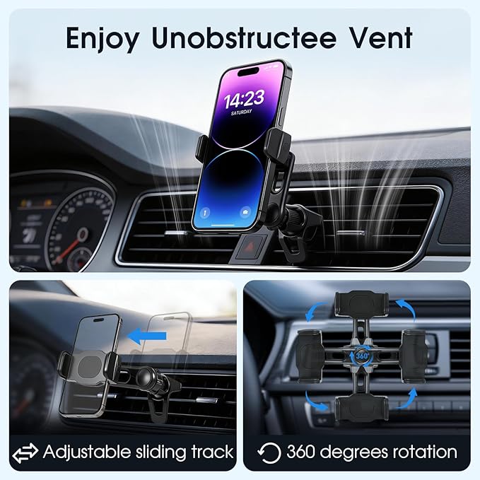 17mm/0.67" Ball Joint Extension Arm for Car Vent Phone Holders – 2.04-Inch (52mm) Adjustable Length with 360° Swivel & Phone Holder Mounting Clip, Black
