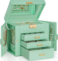 AKOZLIN 4-Tier Jewelry Box Leather Jewelry Storage Organizer with 3 Drawers Lockable for Women Girls Ring Necklace Earring Br