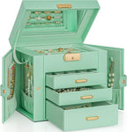 AKOZLIN 4-Tier Jewelry Box Leather Jewelry Storage Organizer with 3 Drawers Lockable for Women Girls Ring Necklace Earring Br