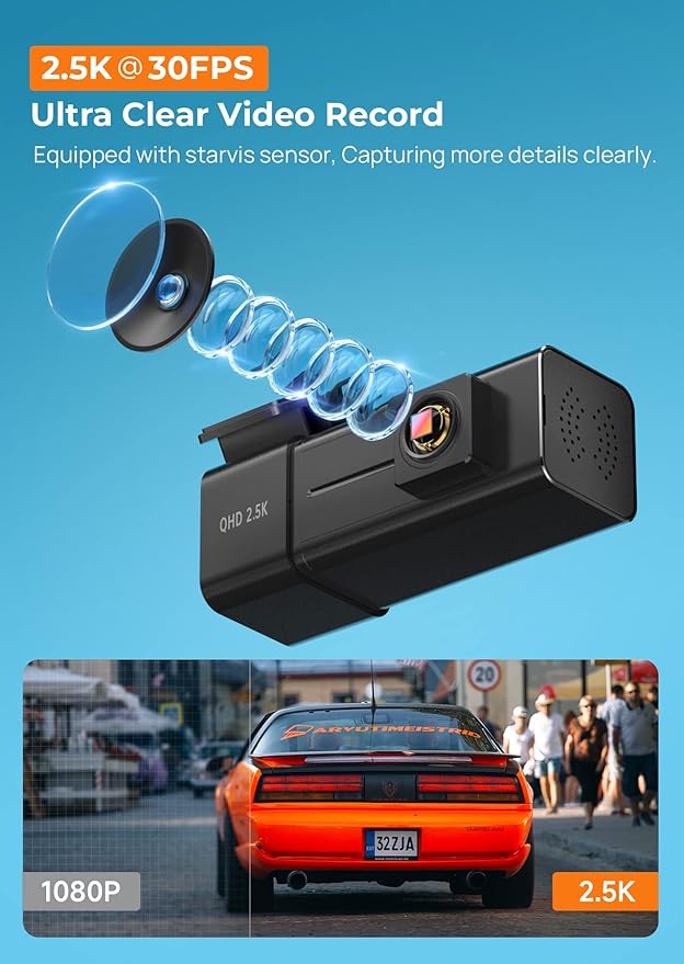 Dash Cam, 2.5K WiFi Dash Camera for Cars, E-YEEGER Mini Dashcam with App, Front Car Camera, G-Sensor, Loop Recording, Night V