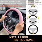 PINCTROT D Shaped Nappa Leather Steering Wheel Cover, Slim Fit No Bulk Design, One Piece Leather with Breathable Perforation,