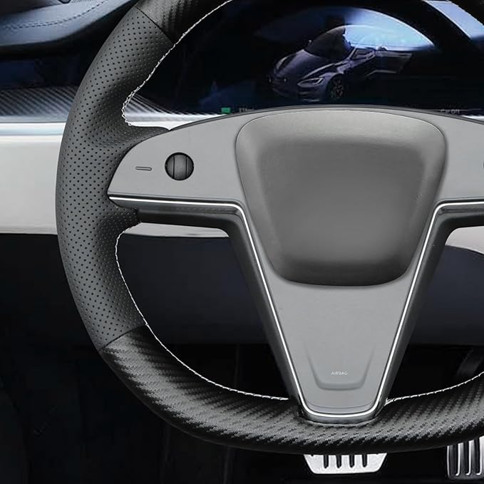 MEWANT Hand Stitched Tesla Model S(O-Shaped) Steering Wheel Cover Wrap for Tesla Model S 2021-2023 / Model X 2021-2023 Steering Wheel Accessories
