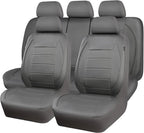CAR PASS Piping Faux Leather Car Seat Cover Full Set,Grey Breathable Leather Seat Covers for Cars, Airbag Compatible,Universal Fit for SUVs,Van,Sedans,Small Trucks (Full Set, All Gray)