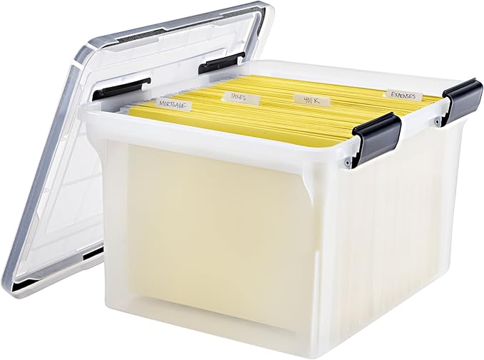 IRIS USA File Box WeatherPro Organizer Plastic for Letter/Legal, Water Resistant Document, Durable Lid, Seal w/Secure Latchin