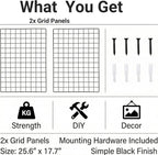 Kaforise Wire Wall Grid Panel, Multifunction Painted Photo Hanging Display and Wall Storage Organizer, Pack of 2, Size 25.6x1