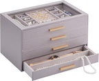 Lolalet Jewelry Box Organizer, 4-Layer Jewelry Organizers and Storage Case with Glass Lid, Ring Earring Bracelet Necklace Hol