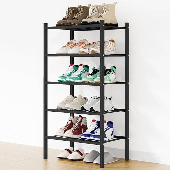 Smiry Shoe Rack, 5 Tier Small Bamboo Shoe Organizer, Stackable Free Standing Wooden Shoe Storage Shelf for Closet, Entryway, 