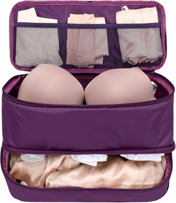 Cambond Travel Underwear Organizer Bag - 4-in-1 Soft Double Layer Bra Travel Bag, Portable Expandable Compression Packing Org