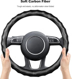 Ergocar Carbon Fiber Material Steering Wheel Cover Anti-Slip Breathable Sweat Absorbent Fashionable Sport Steering Wheel Sleeve for The Round Shape 15"（37.5-38cm）-Black Ripple