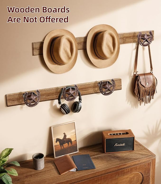 Cowboy Hat Hanger Wall Mount, 6 Pack Cowboy Hat Rack, Bridle Hook for Tack Room, Metal Horseshoe Hook, Horseshoe Decor, Weste