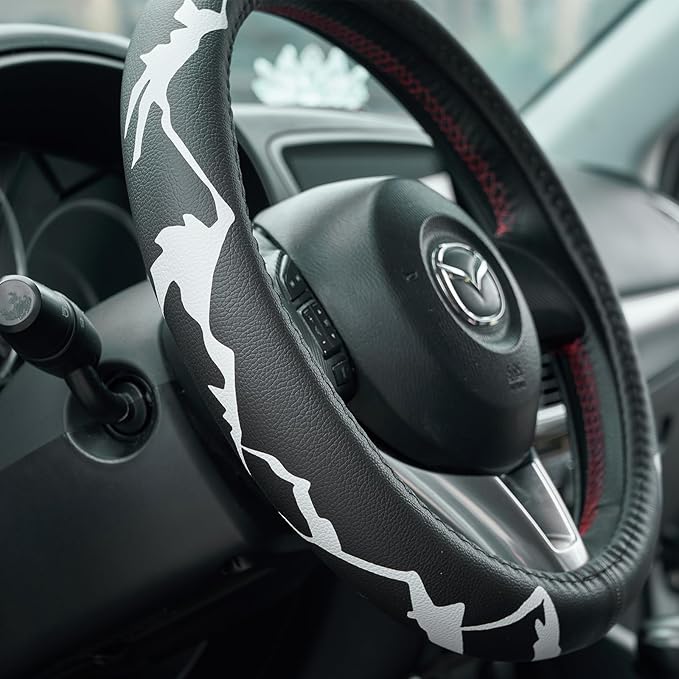 Mountains, Adventure, Outdoors, Camper, Hiking, Mountain Car Leather Steering Wheel Cover - 15-inch Universal Microfiber- Sof