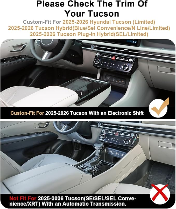 2026 Tucson Center Console Organizer - For 2025-2026 Hyundai Tucson(Limited)/Tucson Hybrid(Blue/SEL Convenience/N Line/Limited) Armrest Box Storage - ONLY Fit 2025-2026 Tucson With Electronic Shift