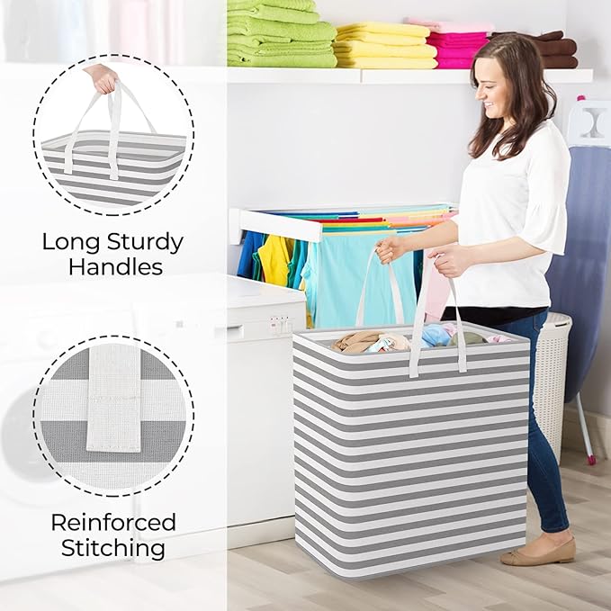 StorageRight Laundry Basket Hamper Large Collapsible Laundry Hamper with Easy Carry Handles，Freestanding Clothes Hampers for 