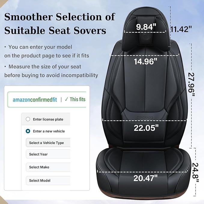 Coverado Universal Seat Covers Front, 2-Pack Universal Seat Covers for Cars, Waterproof Nappa Leather Car Seat Covers with He