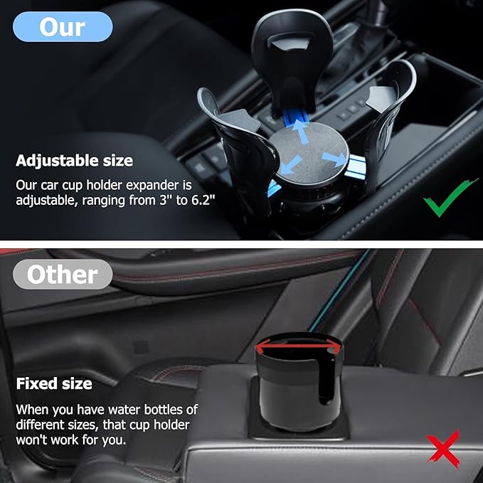 Car Cup Holder Expander, Cup Holder Insert Adapter with Expandable Arm and Adjustable Base,Fits Car, Truck, RV, SUV 12-64 oz 