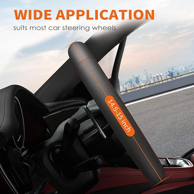 HOTOR Car Steering Wheel Cover - Universal Car Accessory for Diverse Cars, Durable Leather Cover with Anti-Slip Lining, for S