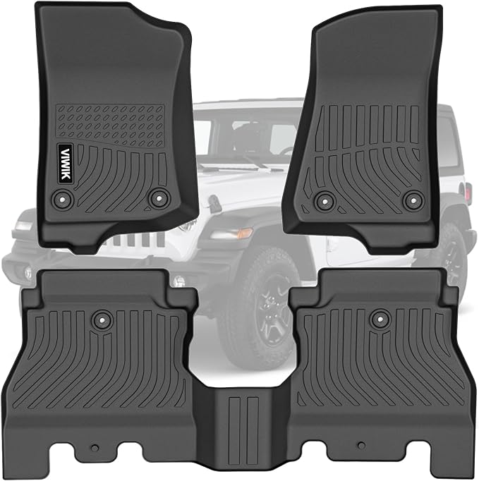 Floor Mats fit for Jeep Wrangler JL 2018-2024 (Not for JK or 4XE), TPE Rubber Car Mats All Weather Custom Floor Liners for Jeep Wrangler JL 4 Door 1st and 2nd Row Front & Rear Non-Slip Odorless, Black