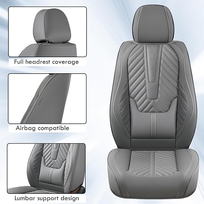 Coverado Front Car Seat Covers, Waterproof Seat Covers with Lumbar Support, Leather Seat Covers, Car Seat Covers Front Seats,