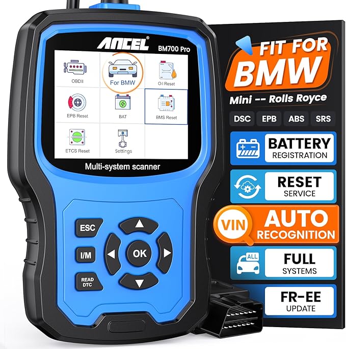 ANCEL BM700 PRO Fit for BMW Scanner - Battery Registration Tool, Code Reader for BMW/Mini/RR, Advanced OBD2 Scanner Auto V-I-N,