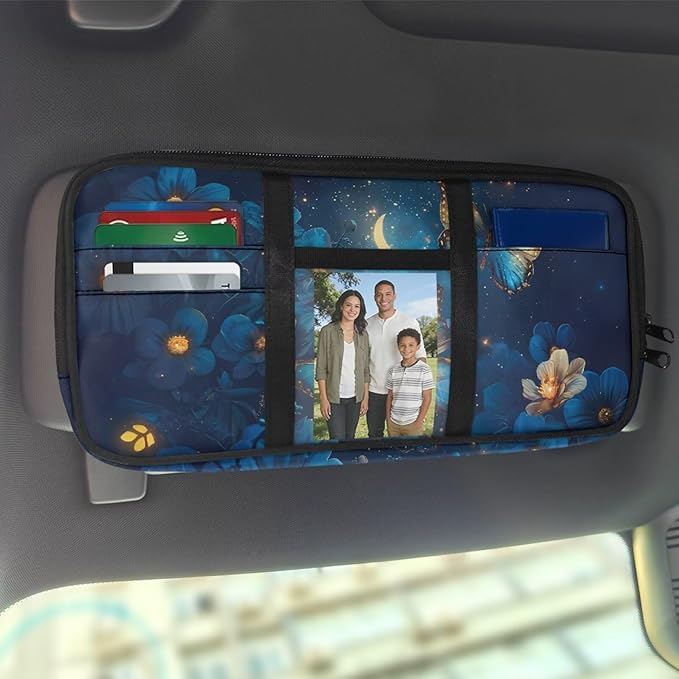 Butterfly Car Sun Visor Organizer Auto Visor Multi-Pocket Storage Pouch Holder for Card Pen Phone Vehicle Visor Net Personal Belonging Pouch