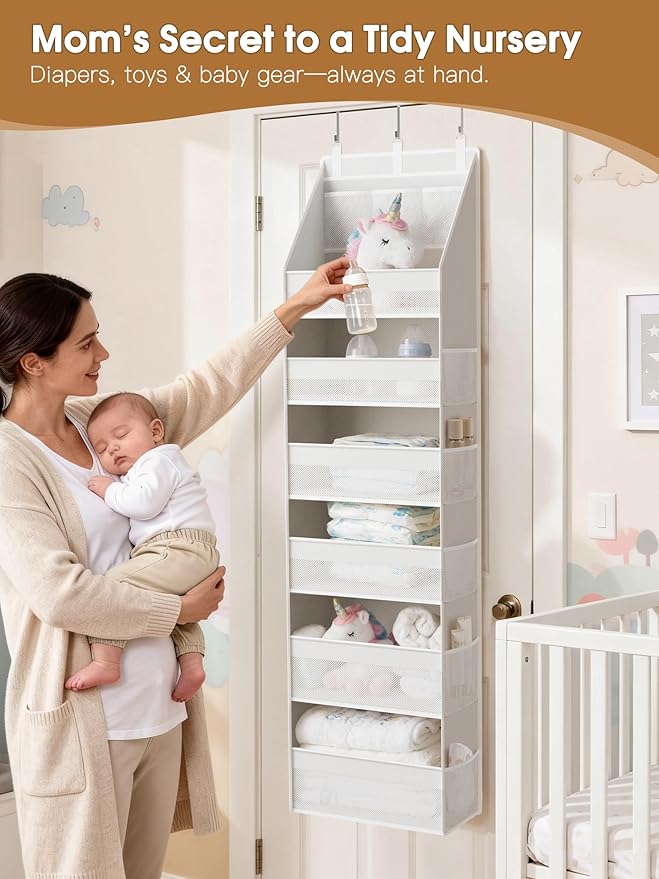 Criusia Over the Door Organizer, Heavy-Duty 6-Shelf Hanging Storage with 13 Mesh Pockets, 55lbs Capacity Behind the Door Stor