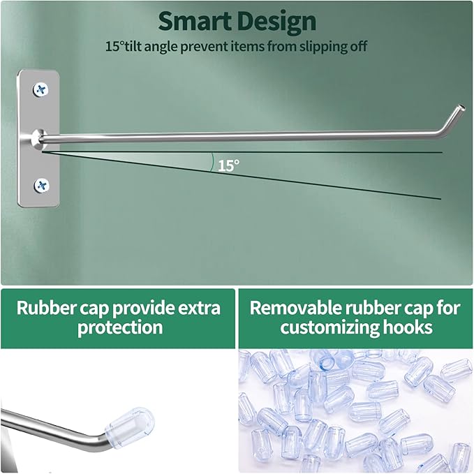 40 Pcs 10"/25CM Stainless Steel Wall Mounted Hooks with Protective Caps and Screws, Coat Bag Hat Utility Hook, Garage Tools S