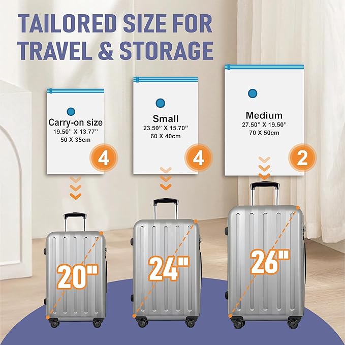 Travel Vacuum Storage Bags with Rechargeable USB Air Pump, Space Saver Vacuum Seal Bags for Luggage, Sealer Compression for C