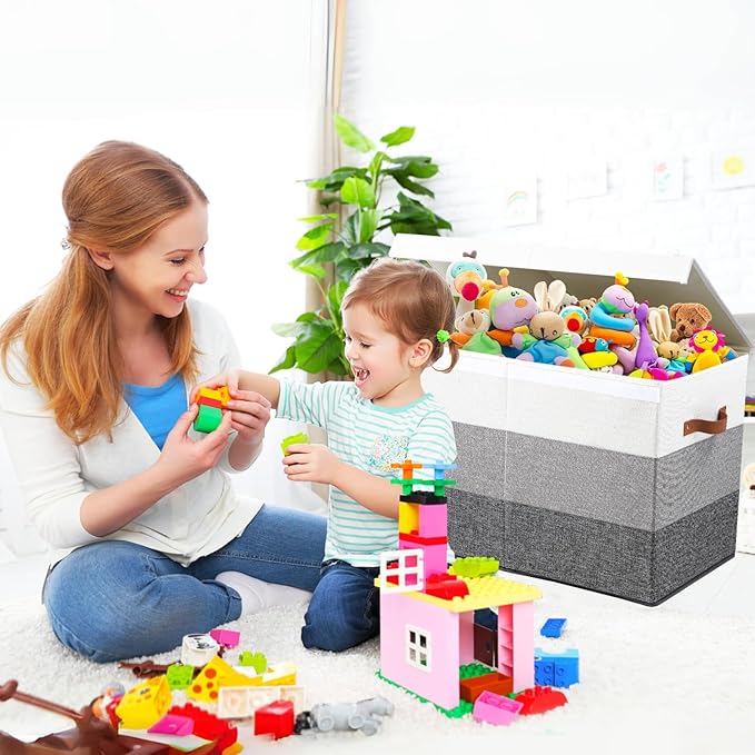 Mayniu Toy Box Storage Chest with Divider, Large Sturdy Toy Bin Organizer Basket with Lid for Kids, Boys, Girls, Nursery, Liv