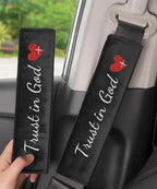 2 Pack Car Seat Belt Cover Pad with 3 PCS Trust in God Rearview Mirror Stickers,Soft Seatbelt Cushion Covers, Christian Car