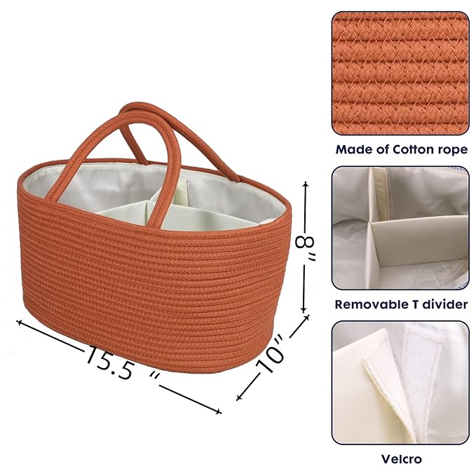 XUANGUO Large Baby Diaper Caddy Organizer for Girl Boy Rope Nursery Storage Bin Basket Portable Holder Tote Bag for Changing 