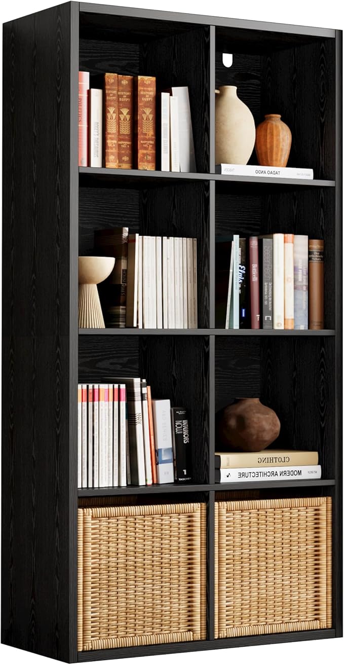 IROCNK Bookshelf, 8-Cube Storage Cube Shelf Organizer, Extra Thick Frame Horizontally & Vertically Reversible Bookcase with O