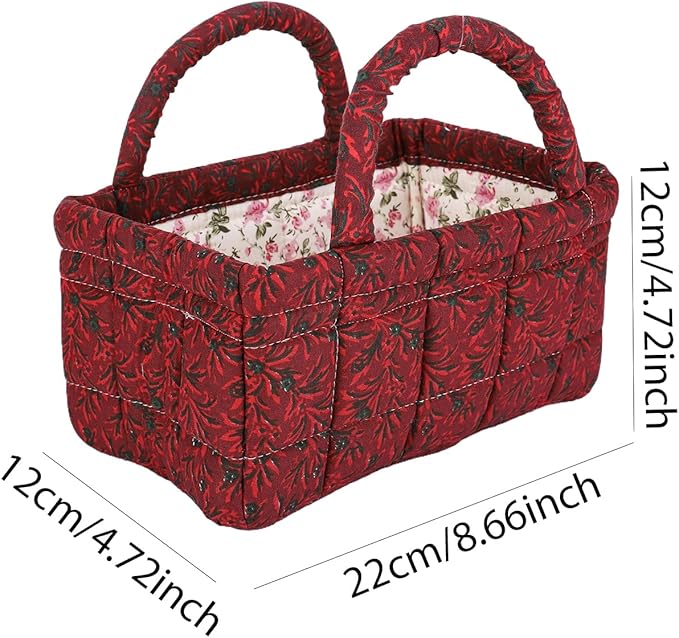 Small Storage Basket Organizer, Mini Fabric Floral Storage Baskets with Handle, Quilted Portable Collapsible Storage (J)