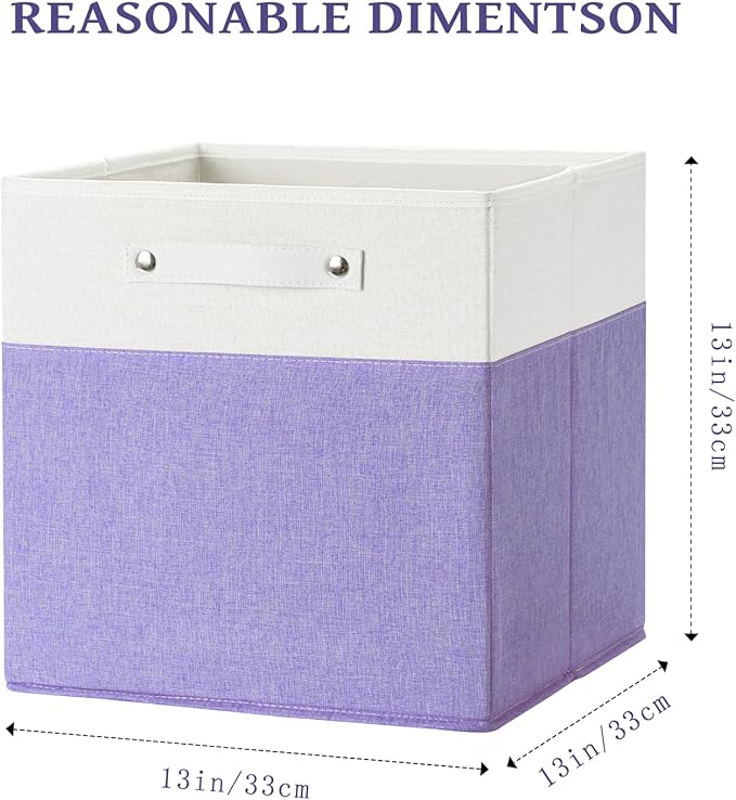 FinishingBo 13 x 13 Inch Fine Linen Storage Bins with Handles，Fabric Cube Boxs，Basket Organizers for Shelves for Home, Closet