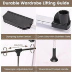 Pull Down Closet Rod, Adjustable 33-45 Inches Soft-Close Wardrobe Rail, Two-way Buffering Stainless Steel Back Mounted Organi