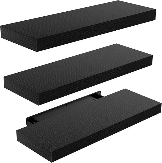 AMADA HOMEFURNISHING Floating Shelves Black, Wall Shelves with Invisible Brackets for Bedroom, Bathroom, Living Room, Kitchen