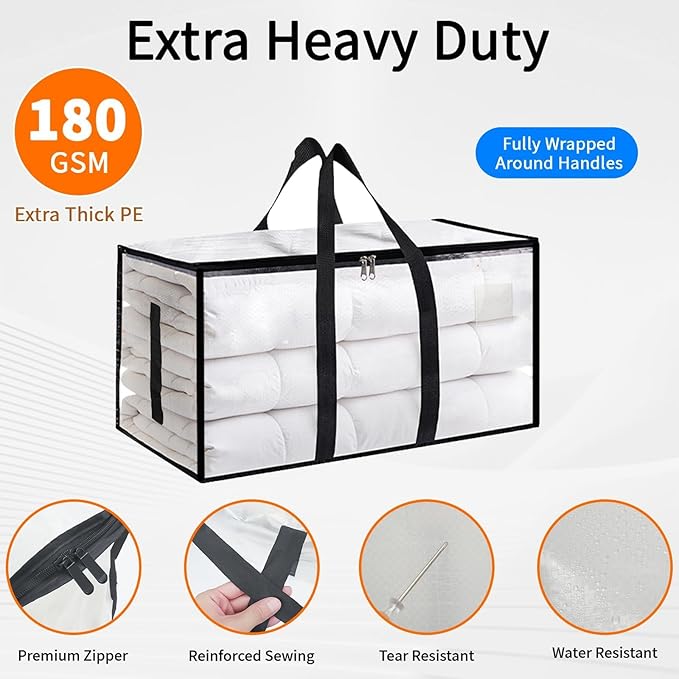 12 Pack-Extra Large Heavy Duty Moving Bags - Waterproof Storage Totes with Handles & Zippers, Foldable for College Dorm, Stor