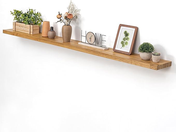 Dreamland 72 inch Floating Shelves for Wall Solid Elm Wood Wall Mounted Shelves|Rustic Long Floating Shelves with Invisible B