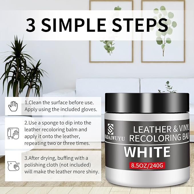 Leather Recoloring Balm,8.5oz Leather Color Restorer,White Leather Repair kit for Furniture and Car Interior,Leather Couch Sc