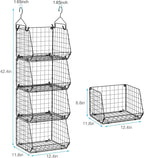 4 Tier Closet Hanging Organizer, Closet Organizers and Storage with 5 S Hooks, Closet Hanging Shelves & Freestanding Wire Sto