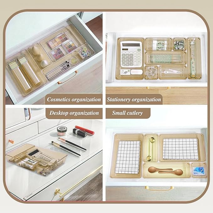 Kitchen Desk Drawer Organizers Storage for Office, Small Acrylic Vanity Trays Makeup Organizer for Drawer Bathroom Plastic Ma
