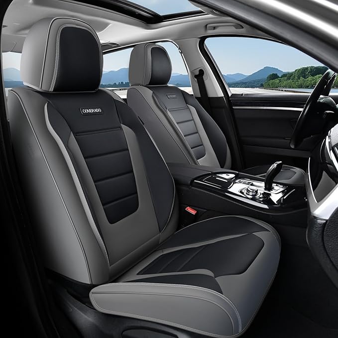 Coverado Car Seat Covers Full Set, Nappa Leather Seat Covers for Cars, Car Seat Protector Car Seat Cushion, Front and Back Se