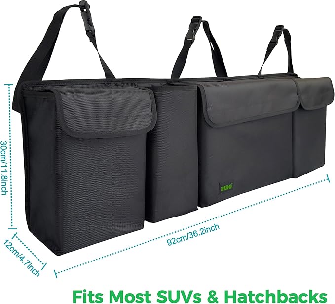 PIDO Hanging Trunk Organizer, Backseat Trunk Organizer for SUV, Hanging Car Storage Bag with Large Pockets for Sedan, Truck, V