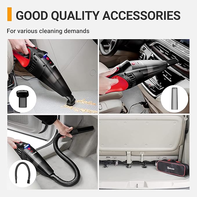 AstroAI Car Vacuum Cleaner, Portable Handheld Vacuum and Car Accessories, 16.4 Ft Cord-12V DC Power, LED Light, w/3 Attachmen