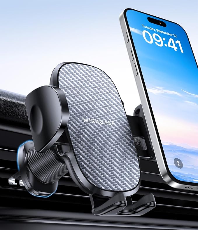 Miracase Phone Holders for Your Car with Metal Hook Clip, Air Vent Cell Phone Stand Car Mount, Universal Automobile Cradle for Garmin GPS Fit iPhone Android and All Smartphones, Dark Grey