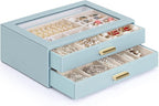 AKOZLIN Jewelry Box with Clear Lid Functional Leather Jewelry Storage Organizer Case 2 Drawers for Women Girls Necklace Ring 