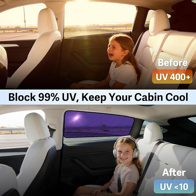 ZATOOTO Tesla Model 3 Car Window Shade for Baby, Bluish-Purple Static Cling Car Shades for Rear Window | Block Harsh Sunlight | UV Protection | Rear Window Sun Shade with Storage Bag | 2018-2025 |