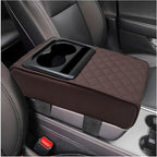 Car Center Console Armrest Pillow, Memory Foam Auto Armrest Box Cover with Cup Holder & Phone Holder, Waterproof Leather Arm Rest Protector Cushion, Interior Car Accessories (Diamond, Coffee)