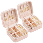 Neveika 2pcs Portable Travel Mini Jewelry Box Leather Jewellery Ring Organizer Case Storage Gift Box Girls Women (pink).